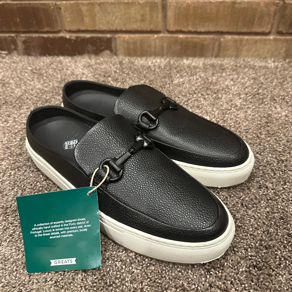 GREATS Men's Black Leather Wooster Horsebit Mules Loafers 8.5 NWT